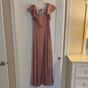 Azazie Mauve Maxi Dress with Ruffle Sleeves